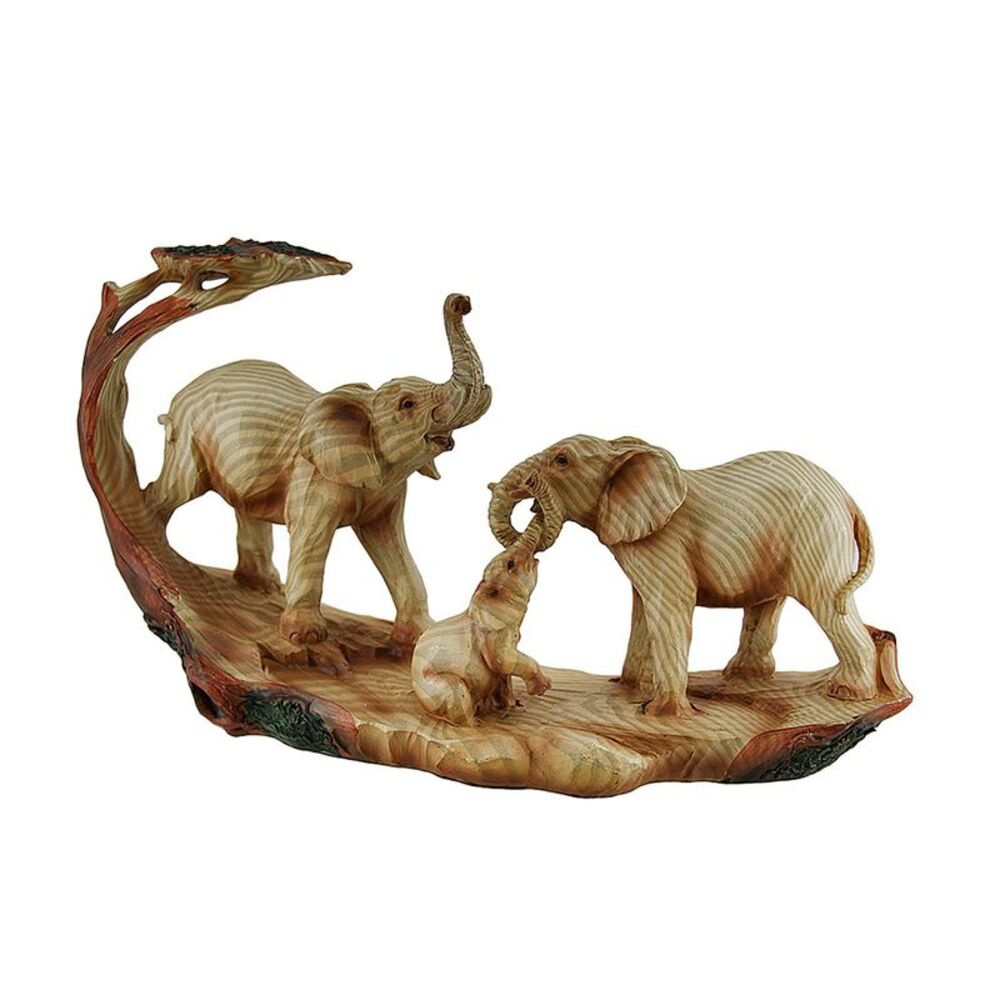 Elephant Family Safari Carved Wood Look Decorative Statue